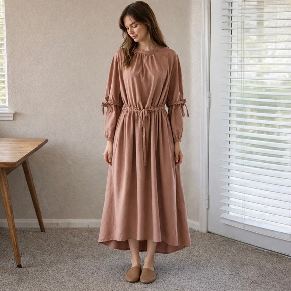 Bonnie & The Gang Dresses & Skirts - Organic Cotton Dusty Rose Midi Dress Long Sleeve Cottagecore Modern Praire - 16Y